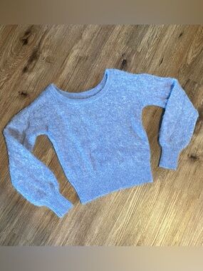 Soft Heather Light Blue Crewneck Balloon-Sleeve Wool Alpaca Sweater Size Small